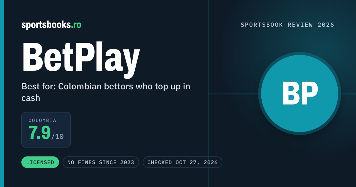 BetPlay review summary: Colombia 7.9 out of 10. Best for colombian bettors who top up in cash.