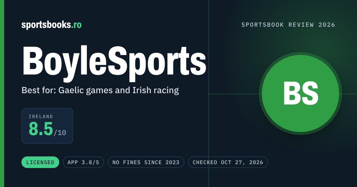 BoyleSports review summary: Ireland 8.5 out of 10. Best for gaelic games and irish racing.