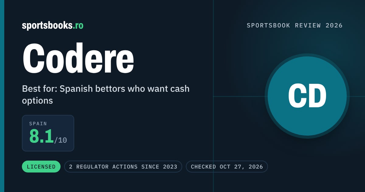 Codere review summary: Spain 8.1 out of 10. Best for spanish bettors who want cash options.